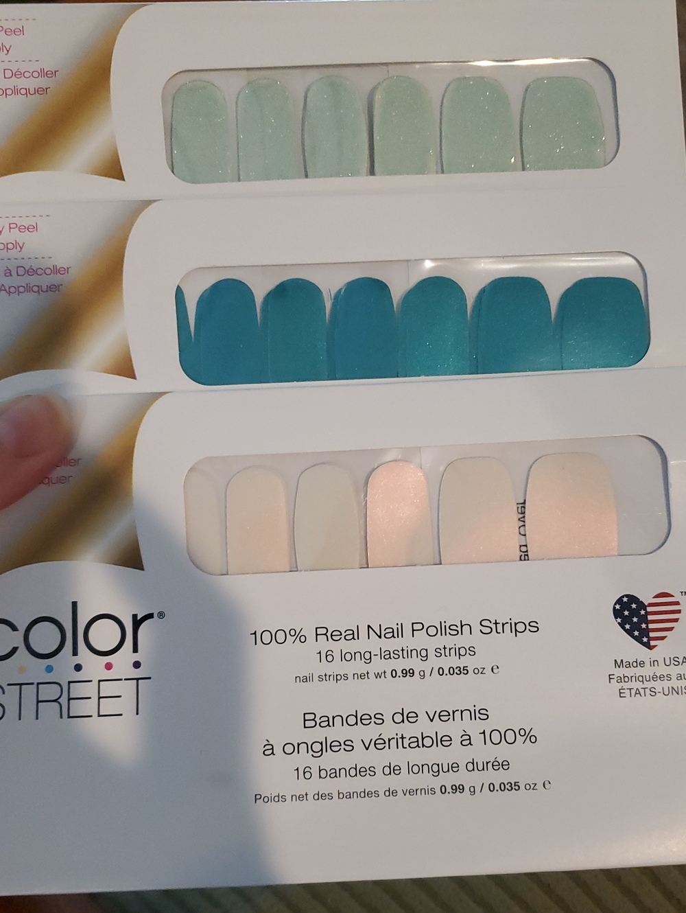 3 Sets Color Street Mint Green, Teal & Pale Pink Nail Polish Strips